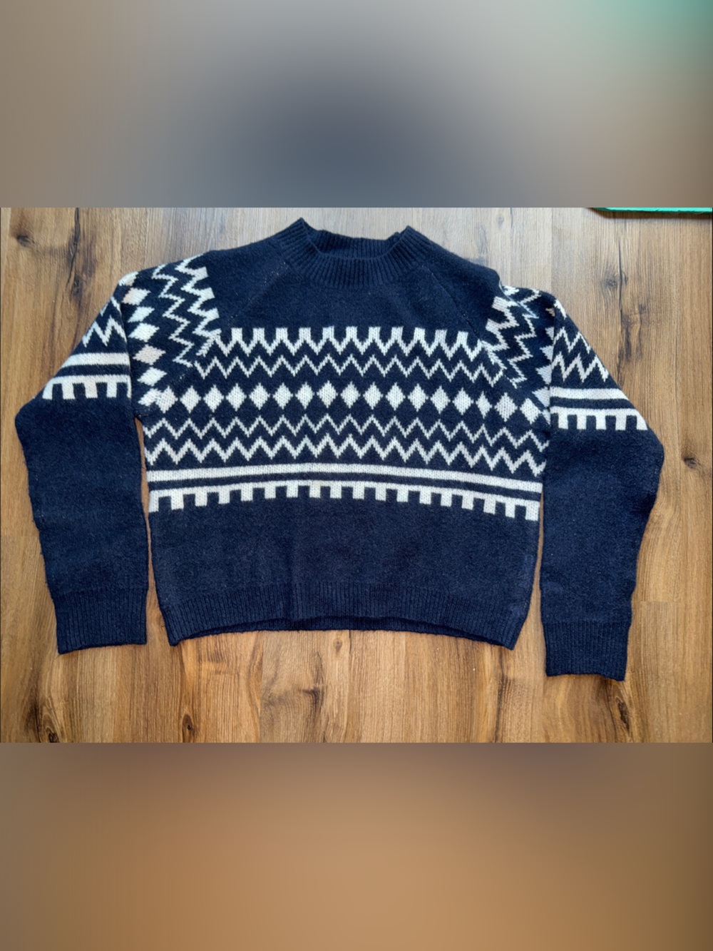 Navy and White Patterned Crewneck Sweater